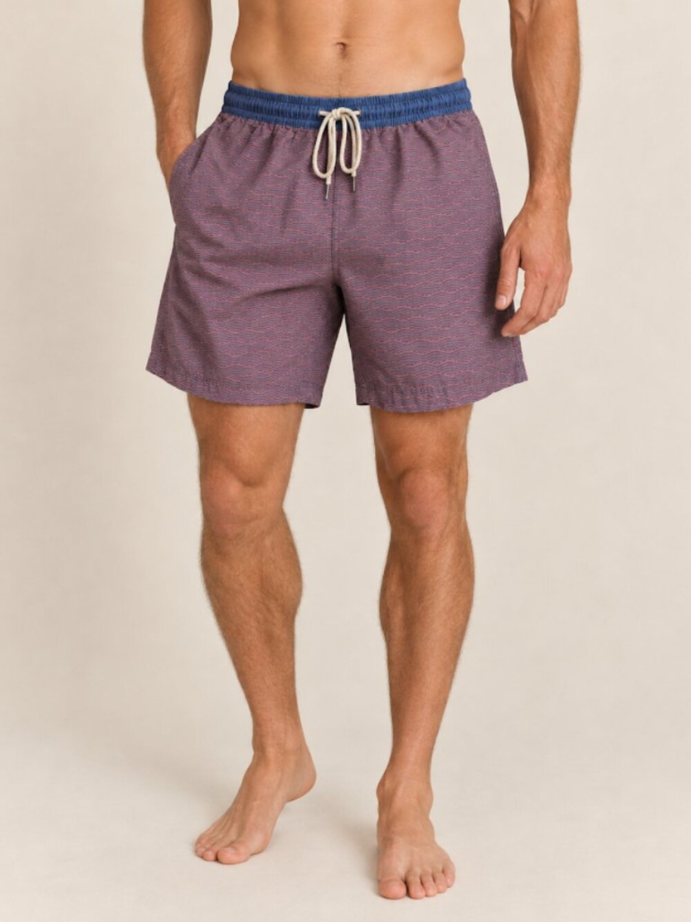 Fair Harbor Mens Swim Trunks Size L Lined Maroon Navy Print